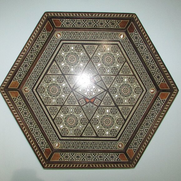 Unique 6-Sided Wood Tray with Inlays - Vintage - Picture 2 of 6